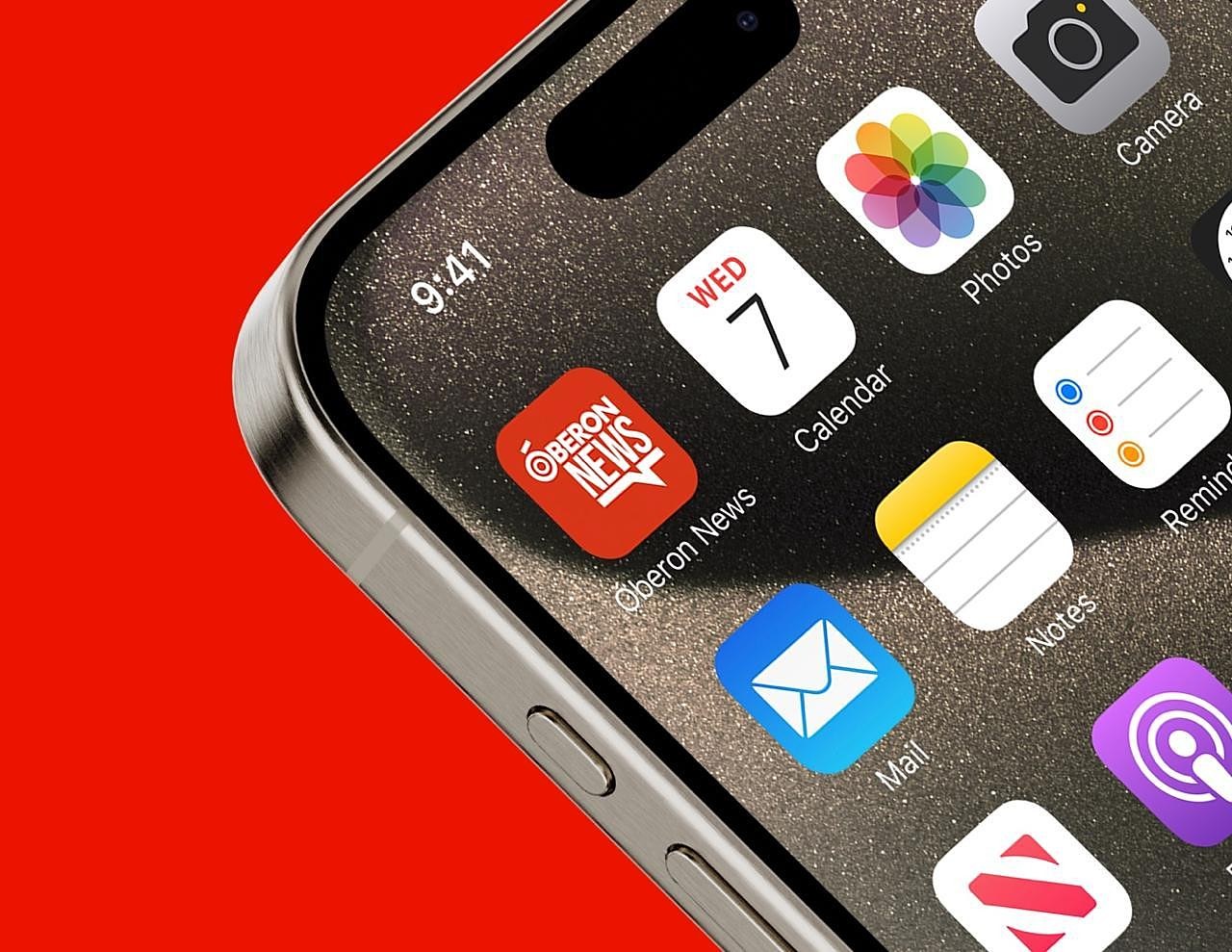 The Oberon News app icon on an iPhone home screen